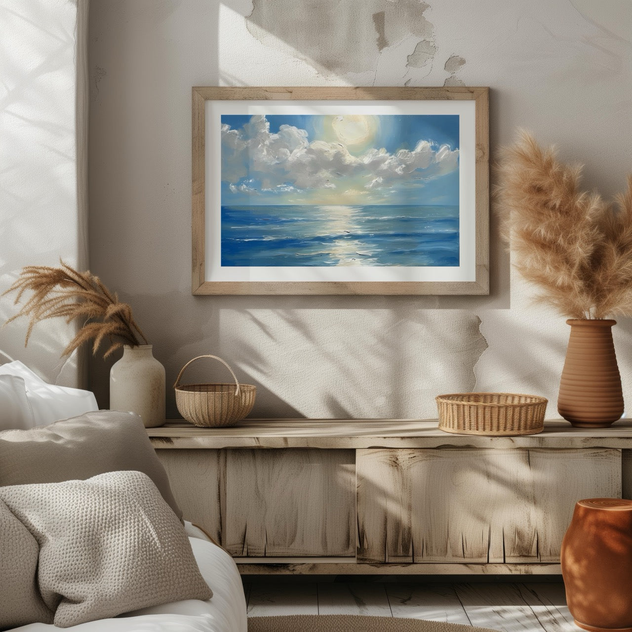Sunlit Blue Ocean with Clouds - Rolled Poster Wall Art Print - House Prints