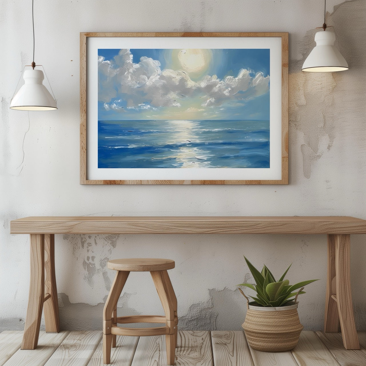 Sunlit Blue Ocean with Clouds - Rolled Poster Wall Art Print - House Prints