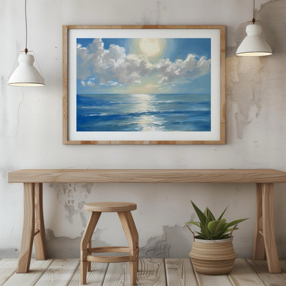 Sunlit Blue Ocean with Clouds - Rolled Poster Wall Art Print - House Prints