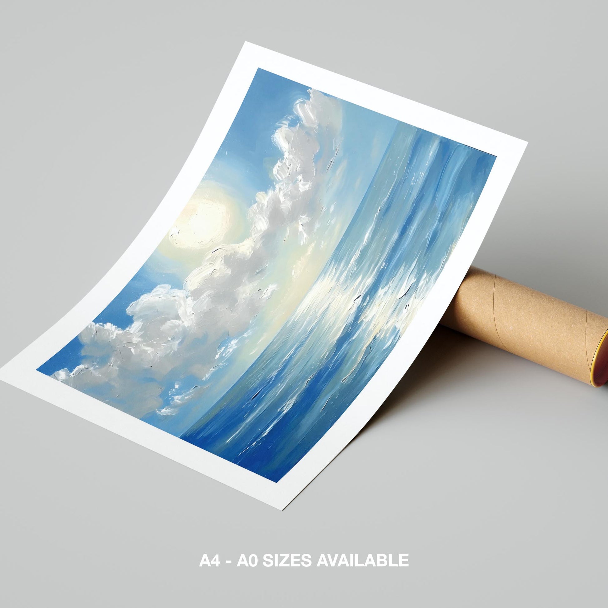 Sunlit Blue Ocean with Clouds - Rolled Poster Wall Art Print - House Prints