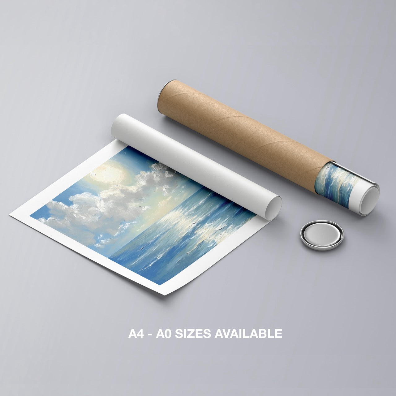 Sunlit Blue Ocean with Clouds - Rolled Poster Wall Art Print - House Prints
