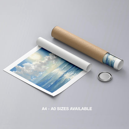 Sunlit Blue Ocean with Clouds - Rolled Poster Wall Art Print - House Prints