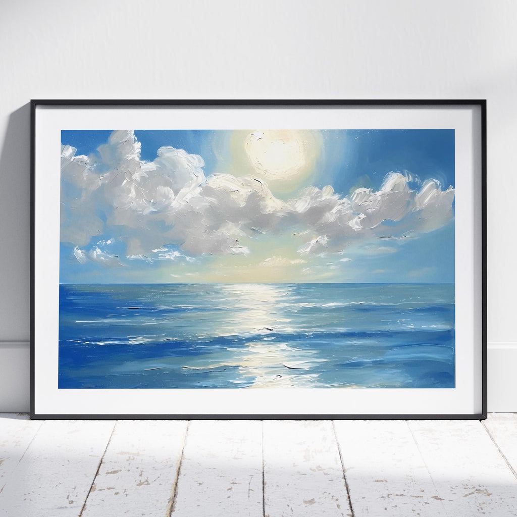 Sunlit Blue Ocean with Clouds - Rolled Poster Wall Art Print | House Prints