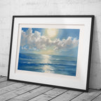 Sunlit Blue Ocean with Clouds - Rolled Poster Wall Art Print | House Prints