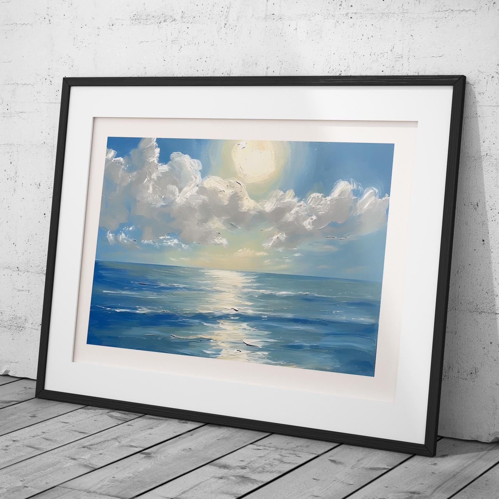 Sunlit Blue Ocean with Clouds - Rolled Poster Wall Art Print - House Prints