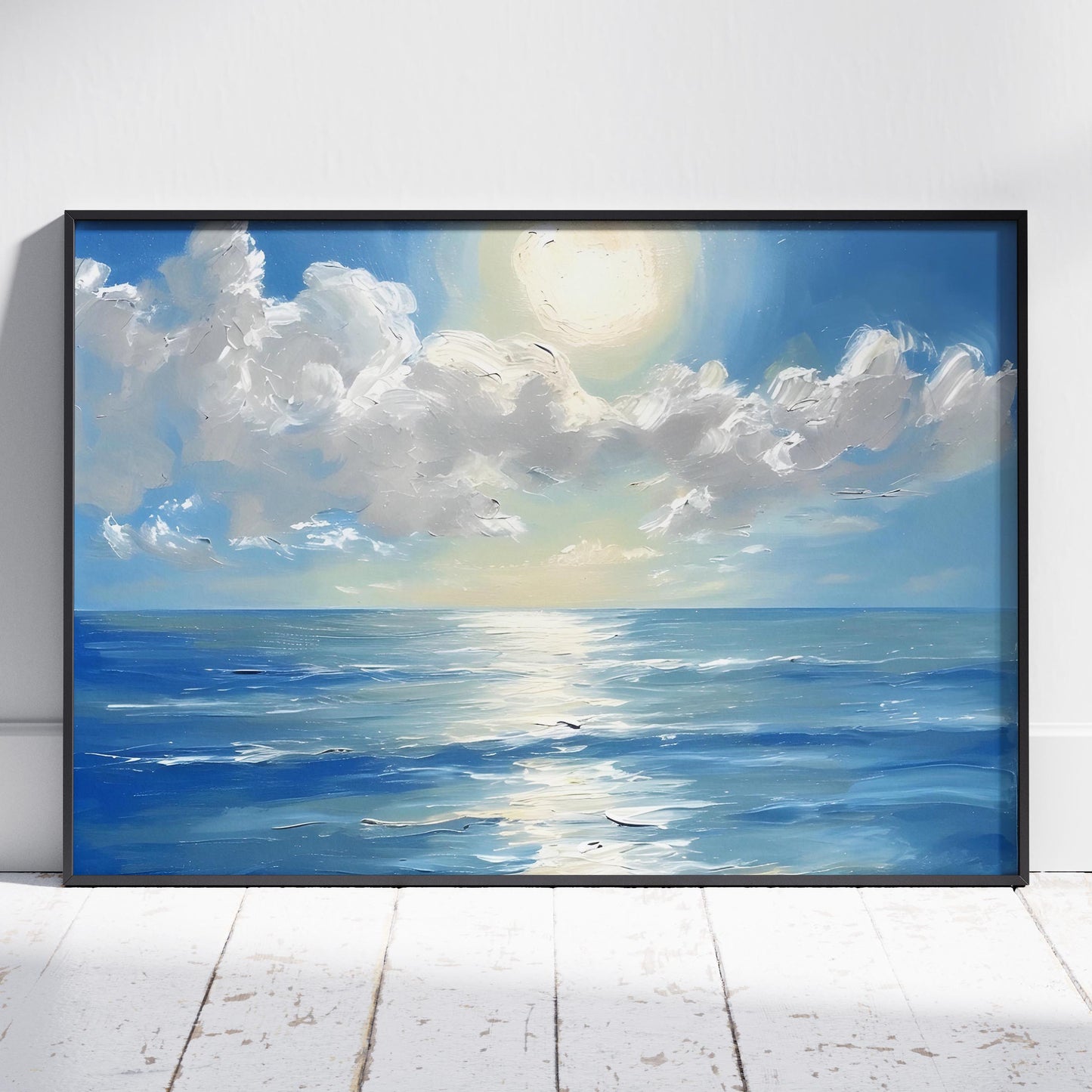 Sunlit Blue Ocean with Clouds - Rolled Poster Wall Art Print - House Prints