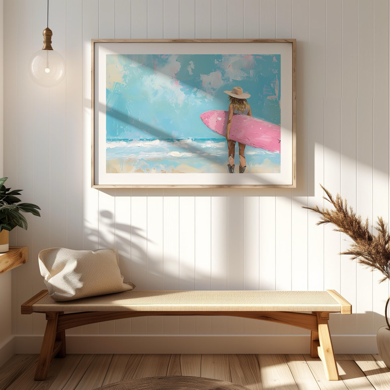 Surfboard Beach Dreams in Pink Hues - Rolled Poster Wall Art Print - House Prints