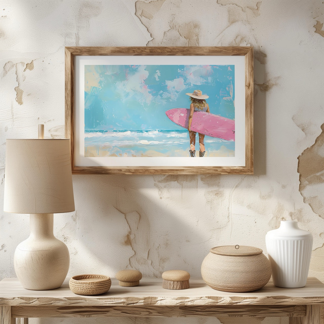 Surfboard Beach Dreams in Pink Hues - Rolled Poster Wall Art Print - House Prints