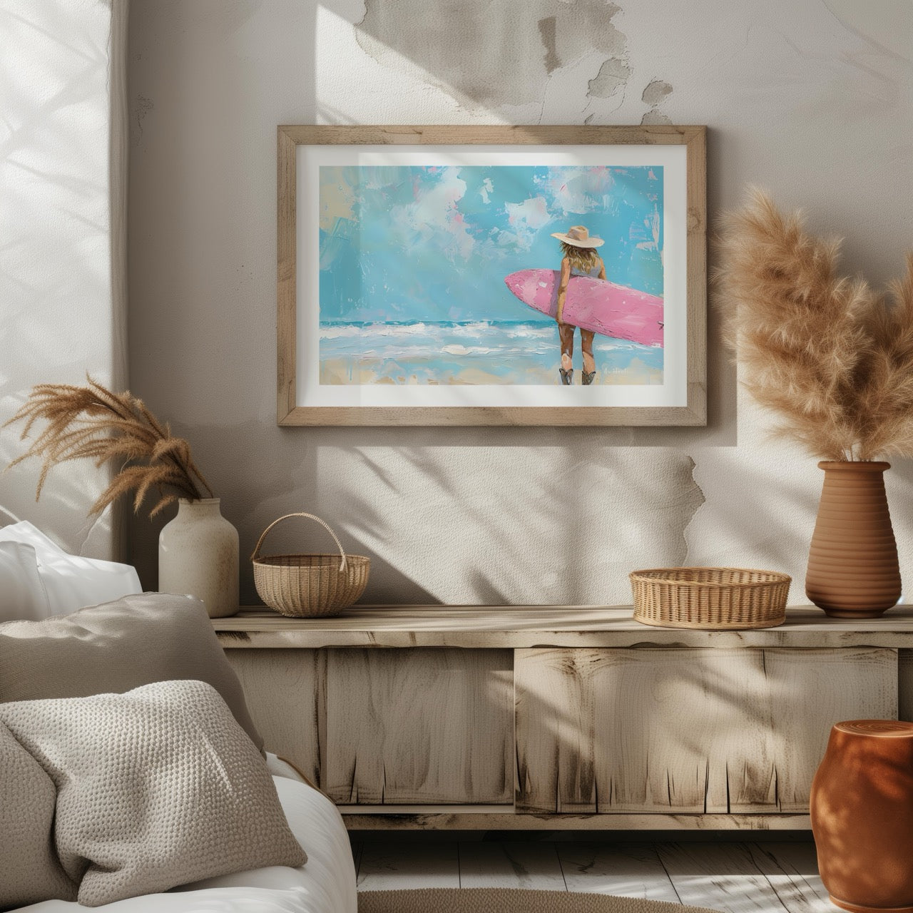 Surfboard Beach Dreams in Pink Hues - Rolled Poster Wall Art Print - House Prints