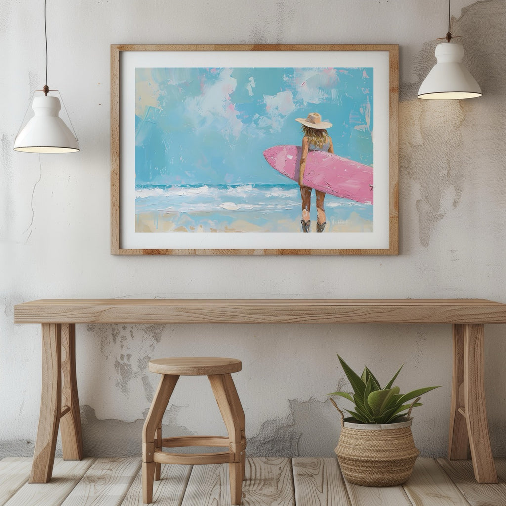 Surfboard Beach Dreams in Pink Hues - Rolled Poster Wall Art Print | House Prints