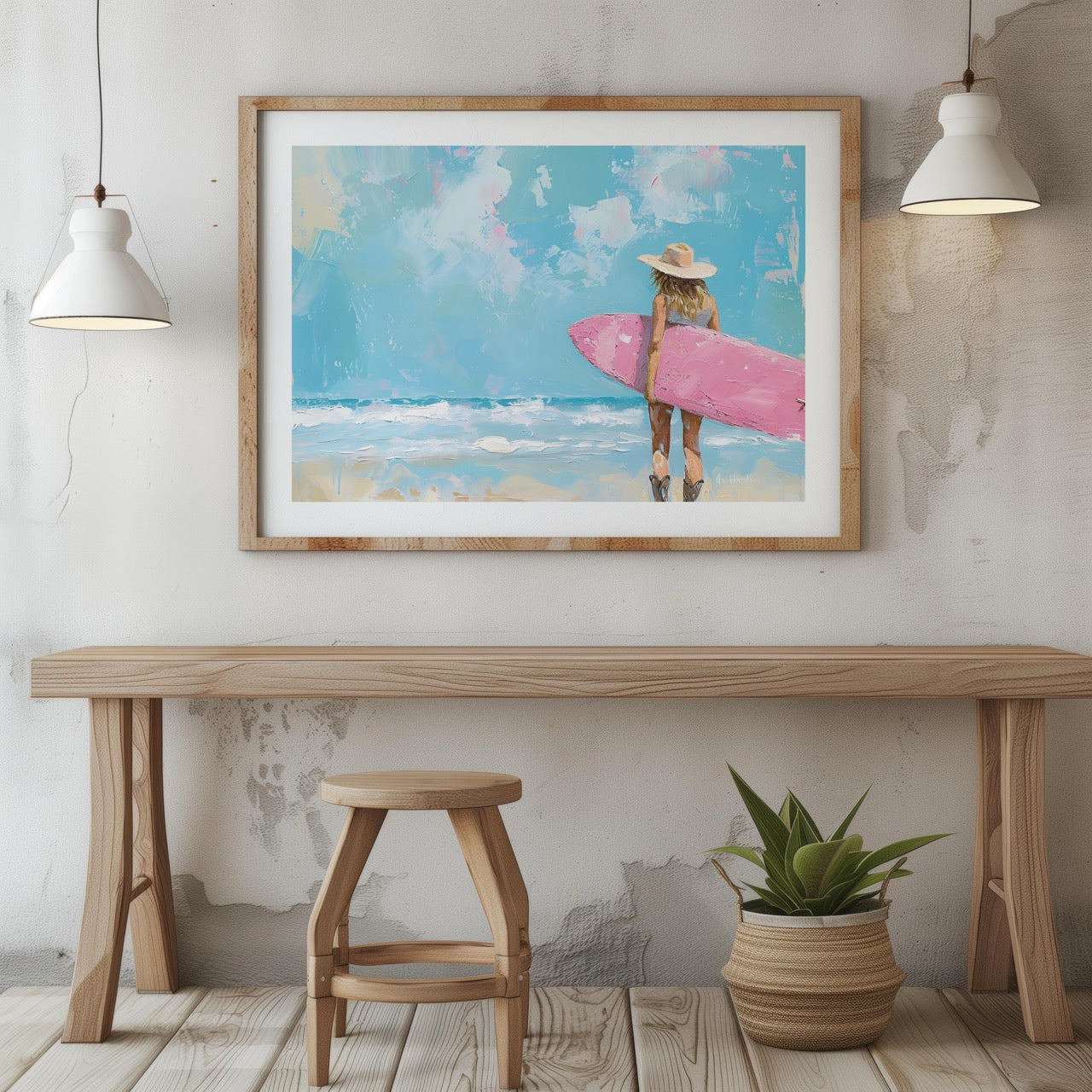 Surfboard Beach Dreams in Pink Hues - Rolled Poster Wall Art Print - House Prints