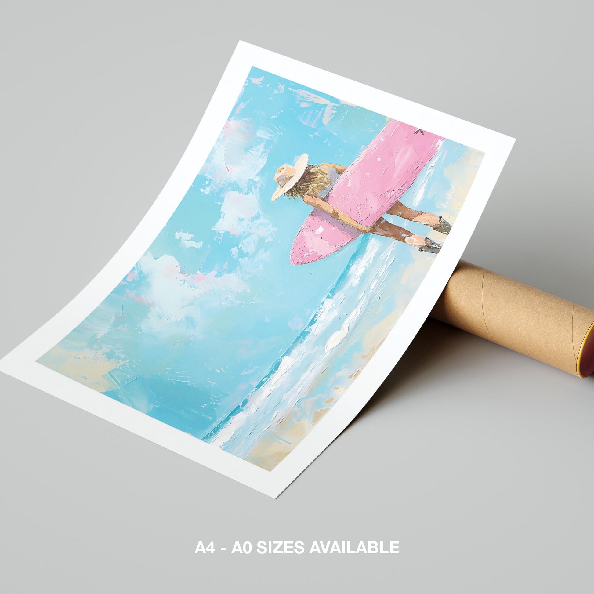Surfboard Beach Dreams in Pink Hues - Rolled Poster Wall Art Print - House Prints