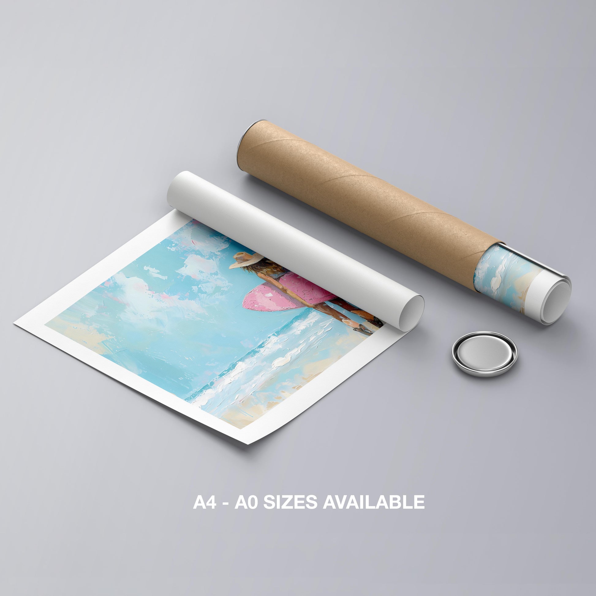 Surfboard Beach Dreams in Pink Hues - Rolled Poster Wall Art Print - House Prints
