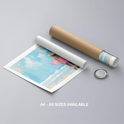 Surfboard Beach Dreams in Pink Hues - Rolled Poster Wall Art Print - House Prints