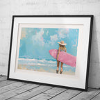 Surfboard Beach Dreams in Pink Hues - Rolled Poster Wall Art Print | House Prints