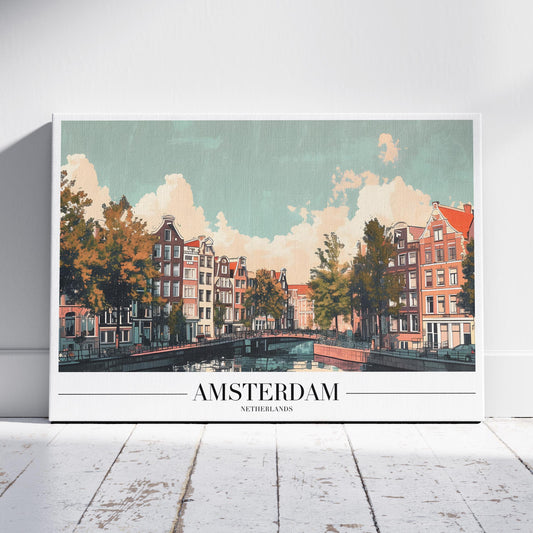 Classic Amsterdam City World Travel - Framed Canvas Wall Art Print - House Prints
