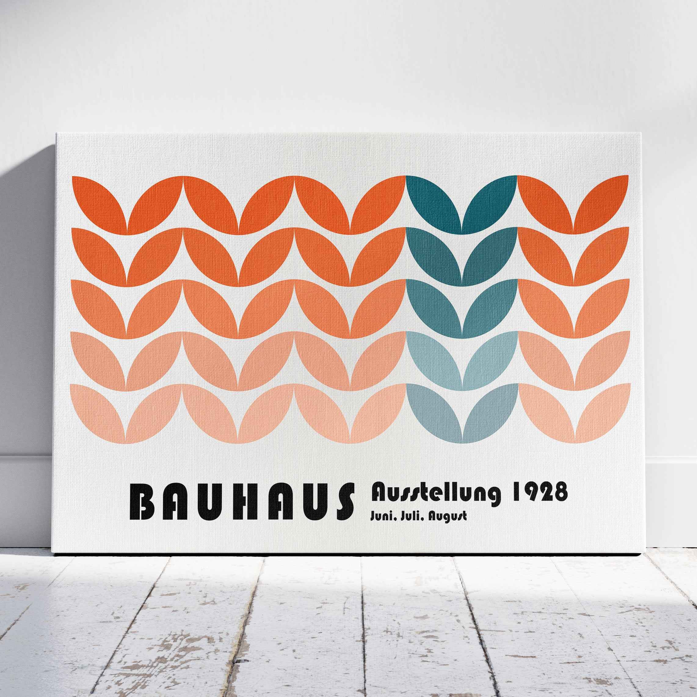 Abstract Bauhaus 1928 Orange & Teal Geometric Shapes - Framed Canvas Wall Art Print | House Prints