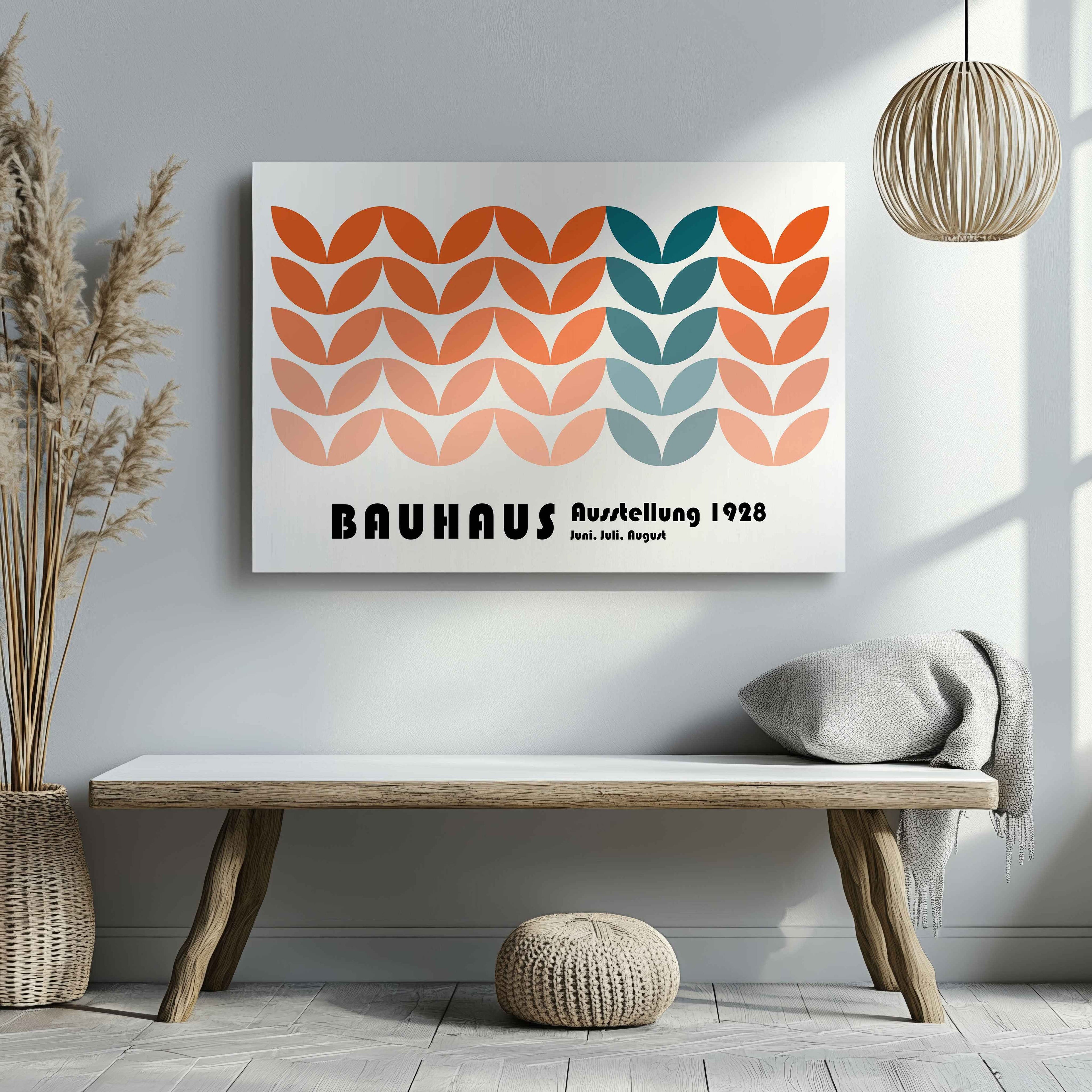 Abstract Bauhaus 1928 Orange & Teal Geometric Shapes - Framed Canvas Wall Art Print | House Prints
