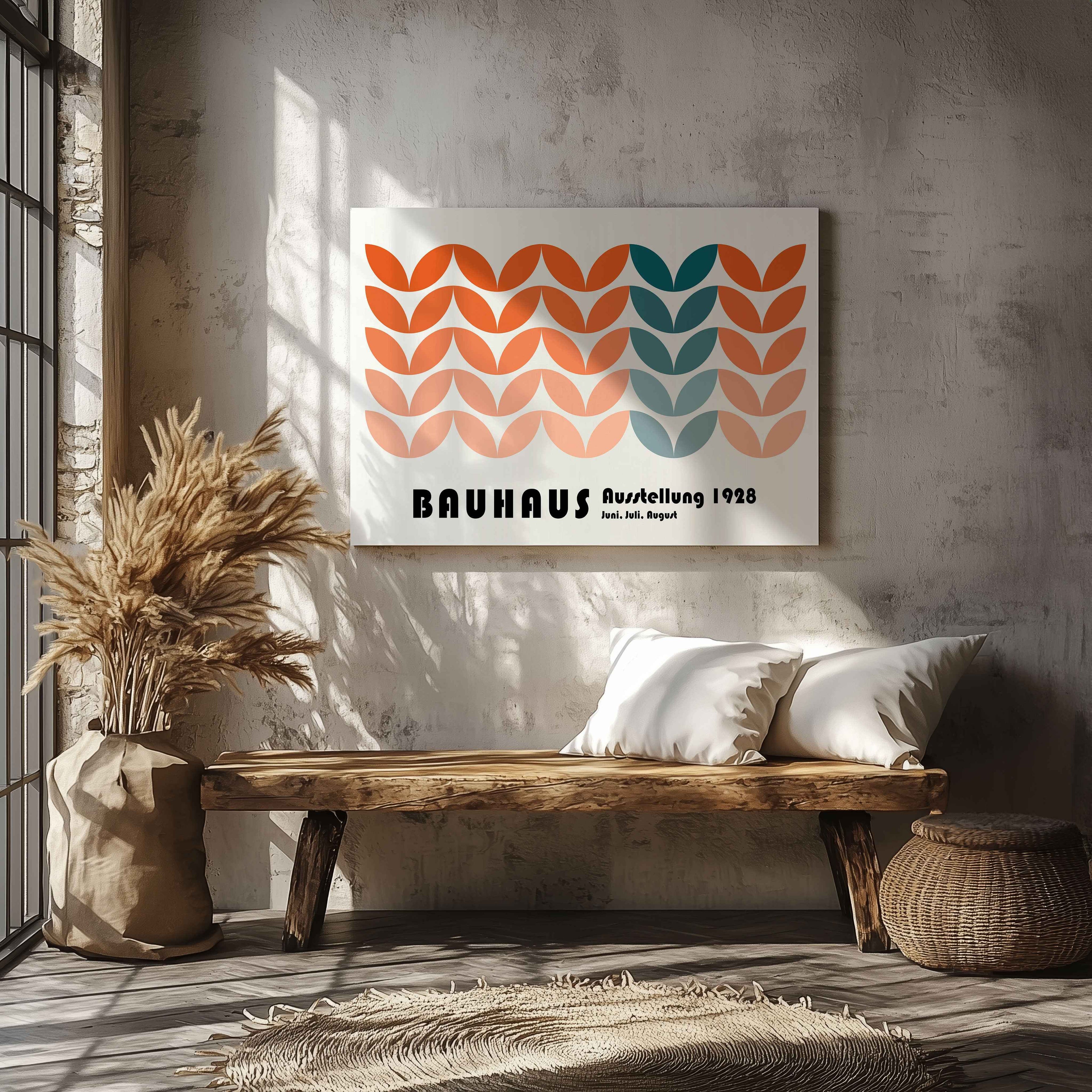 Abstract Bauhaus 1928 Orange & Teal Geometric Shapes - Framed Canvas Wall Art Print | House Prints