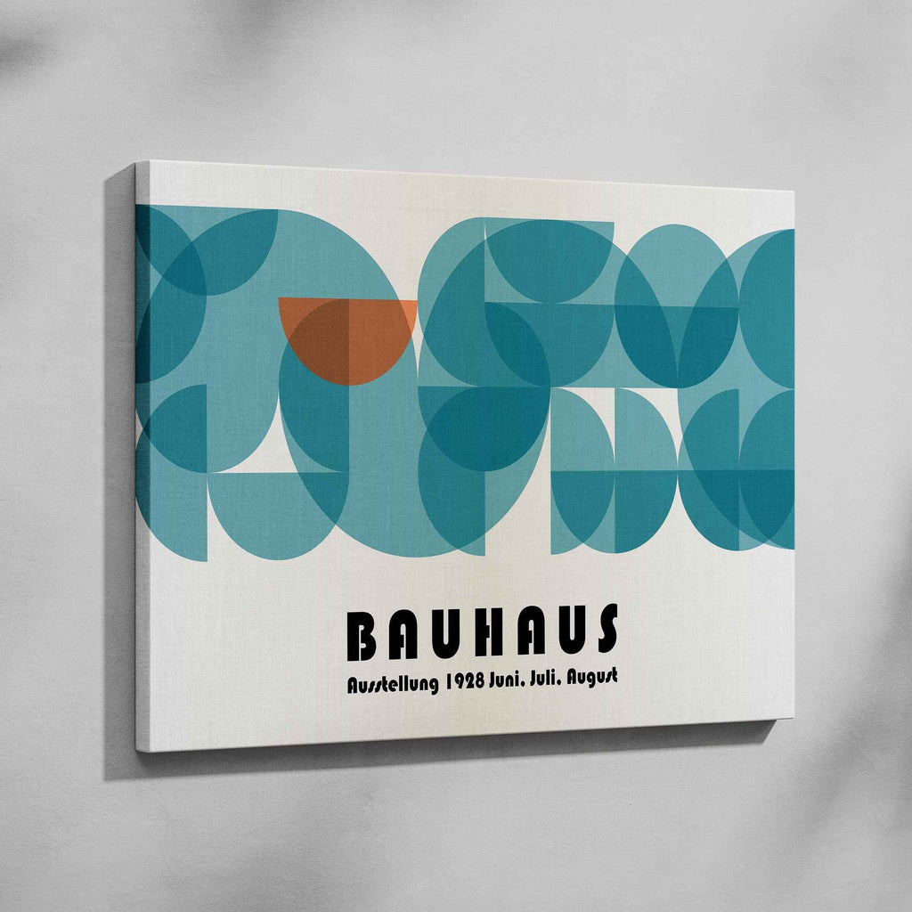 Abstract Bauhaus 1928 Teal Geometric Shapes - Framed Canvas Wall Art Print
