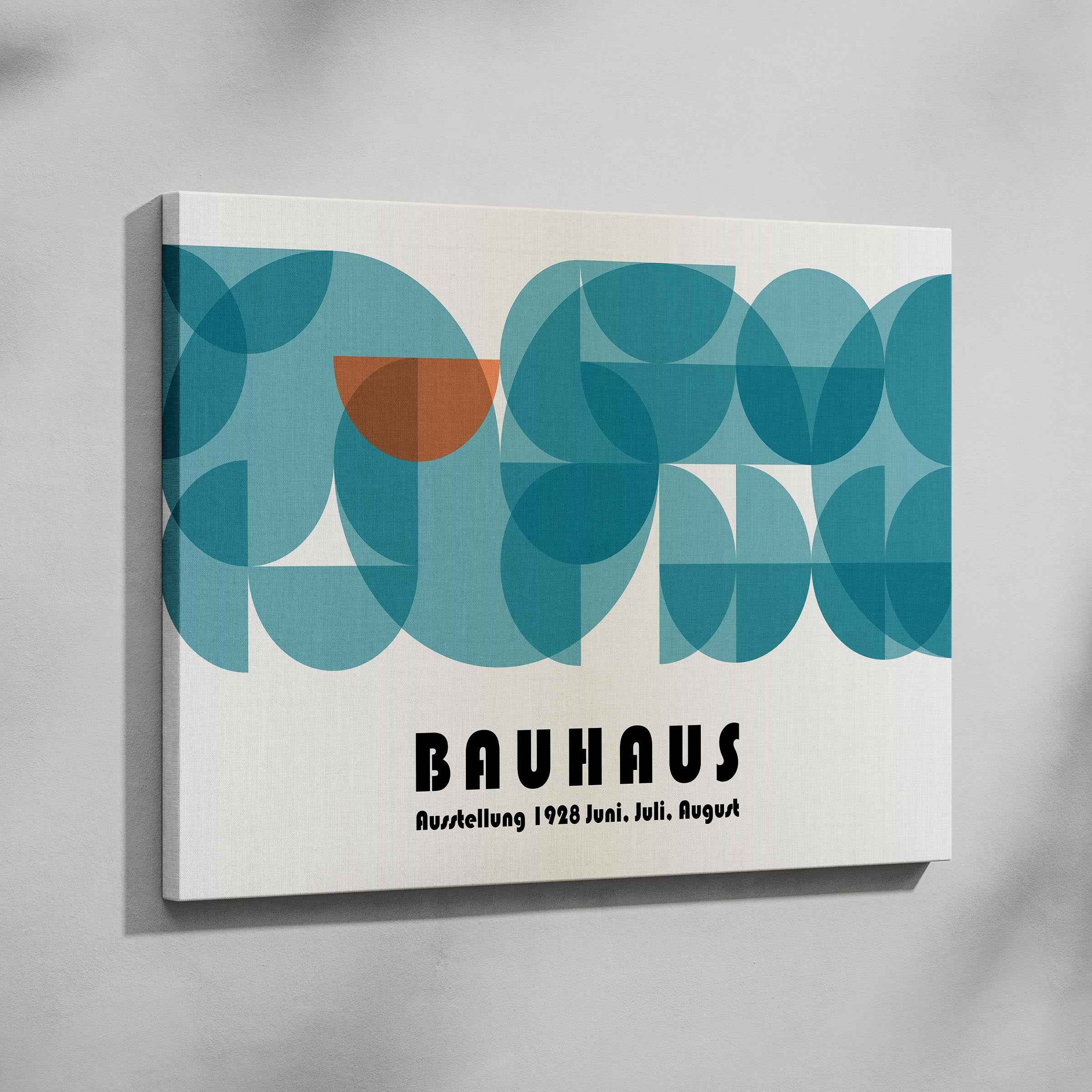 Abstract Bauhaus 1928 Teal Geometric Shapes - Framed Canvas Wall Art Print