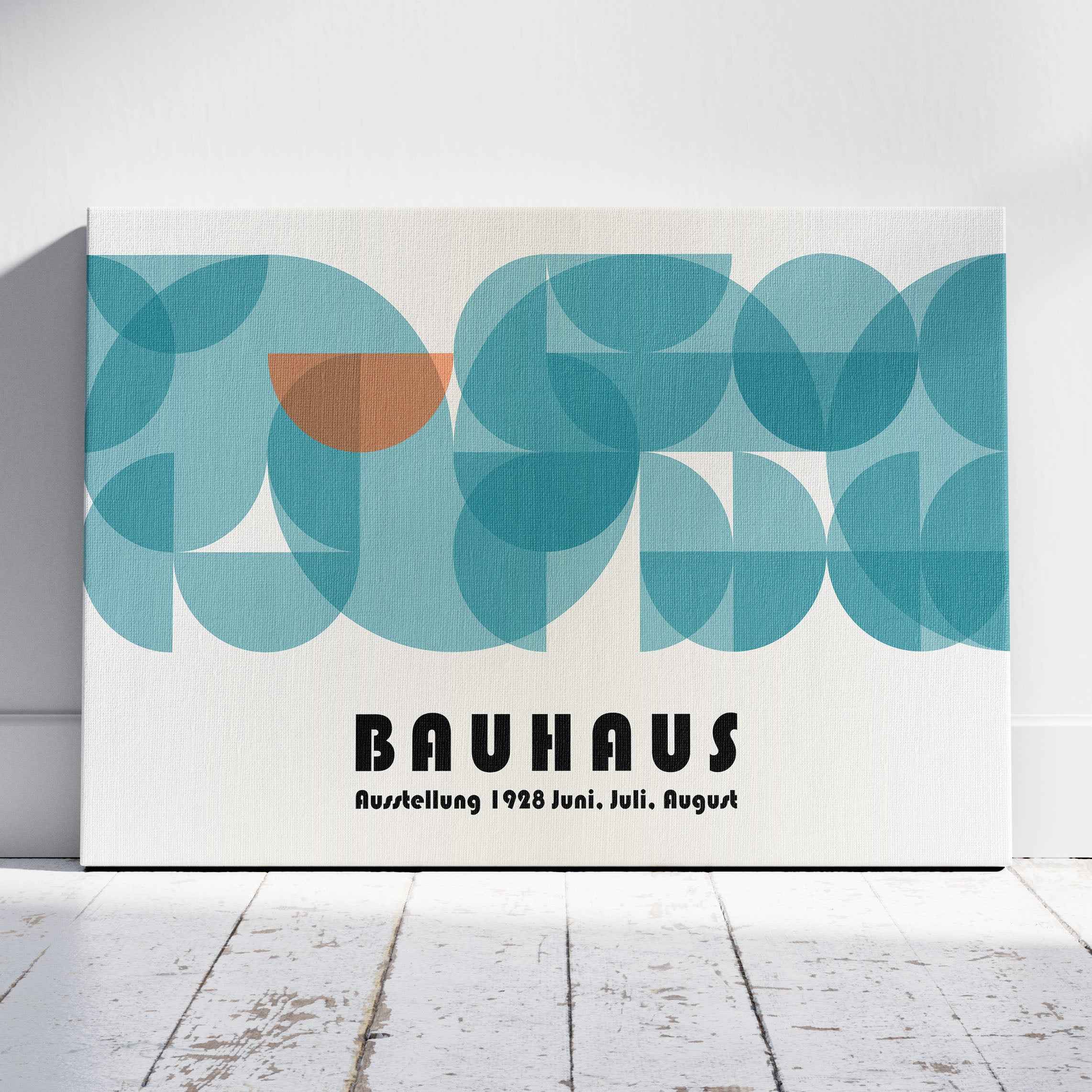 Abstract Bauhaus 1928 Teal Geometric Shapes - Framed Canvas Wall Art Print