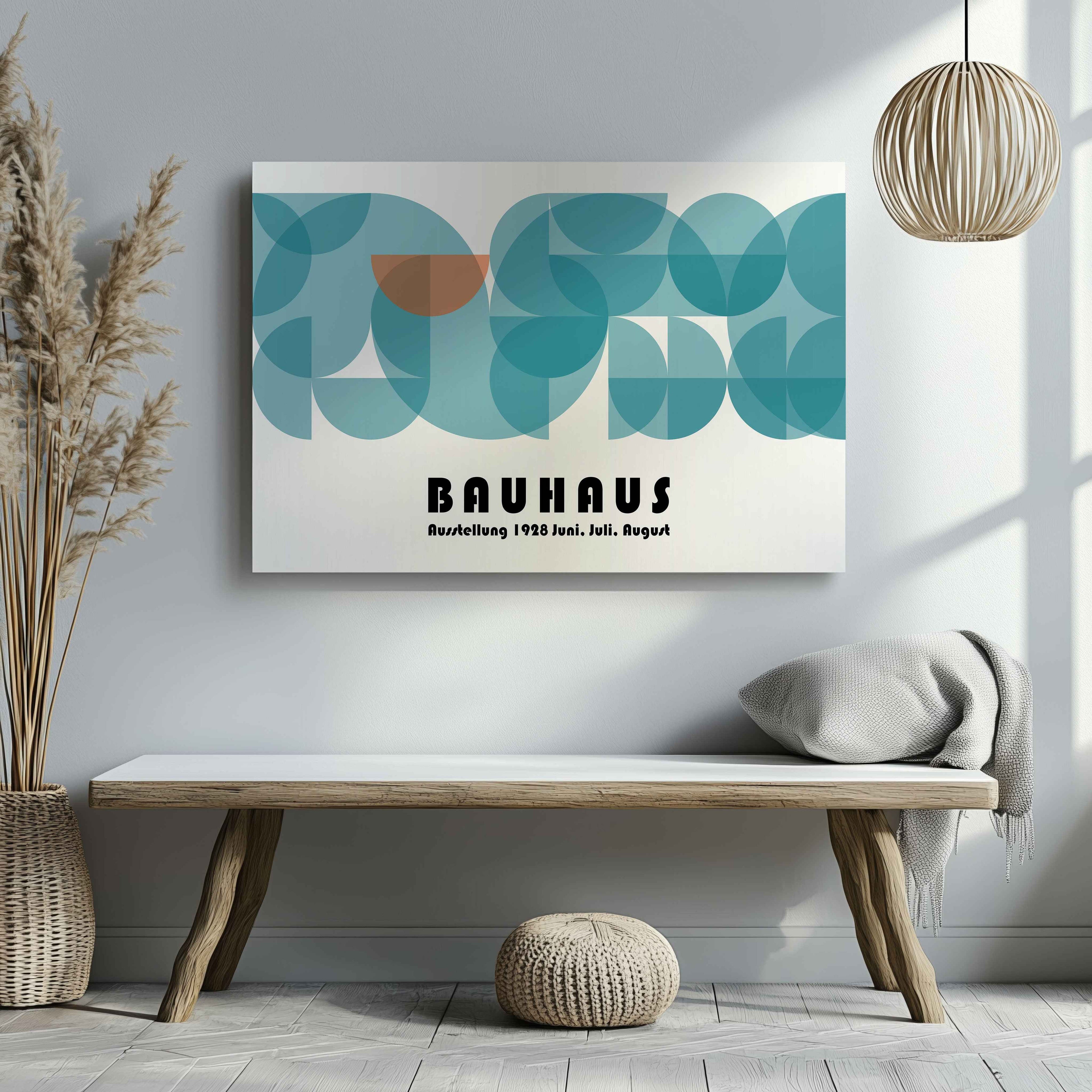 Abstract Bauhaus 1928 Teal Geometric Shapes - Framed Canvas Wall Art Print