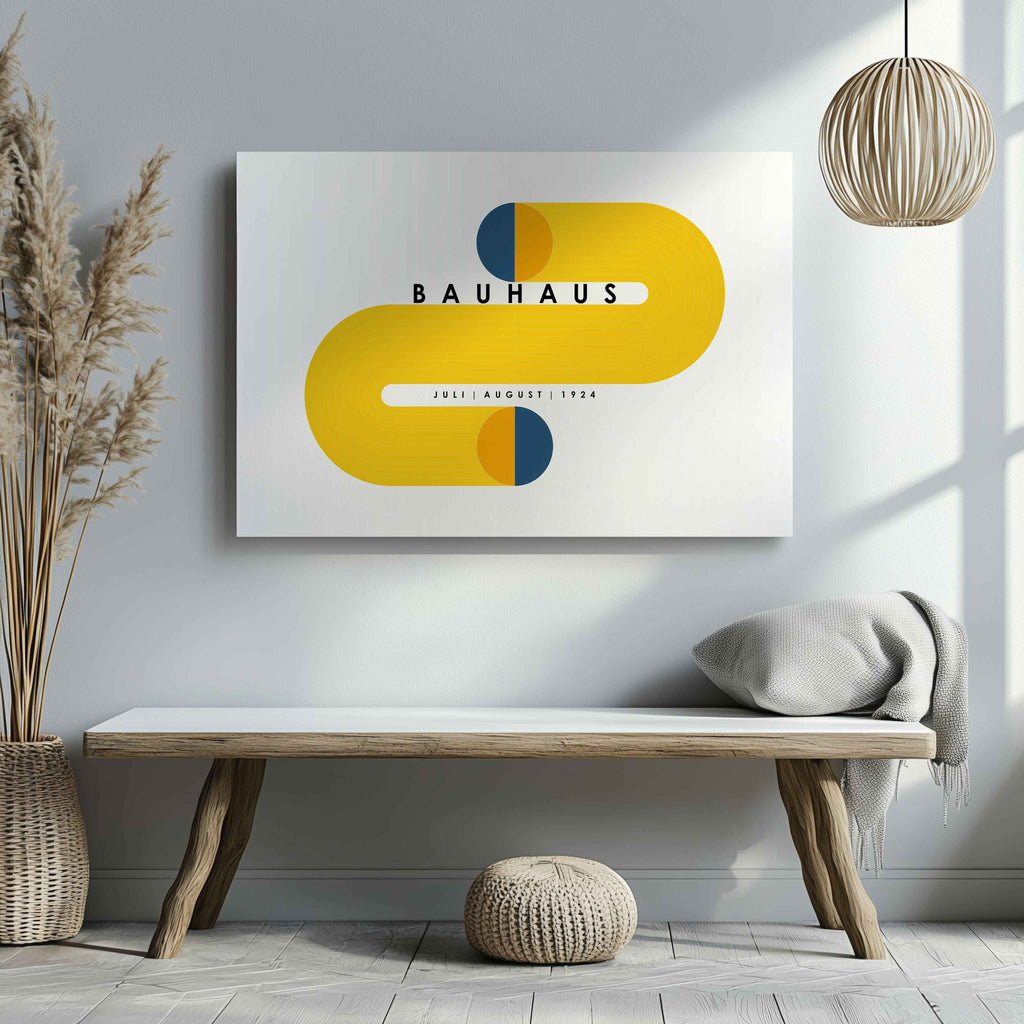 Abstract Bauhaus Orange & Navy Circles 1924 - Framed Canvas Wall Art Print