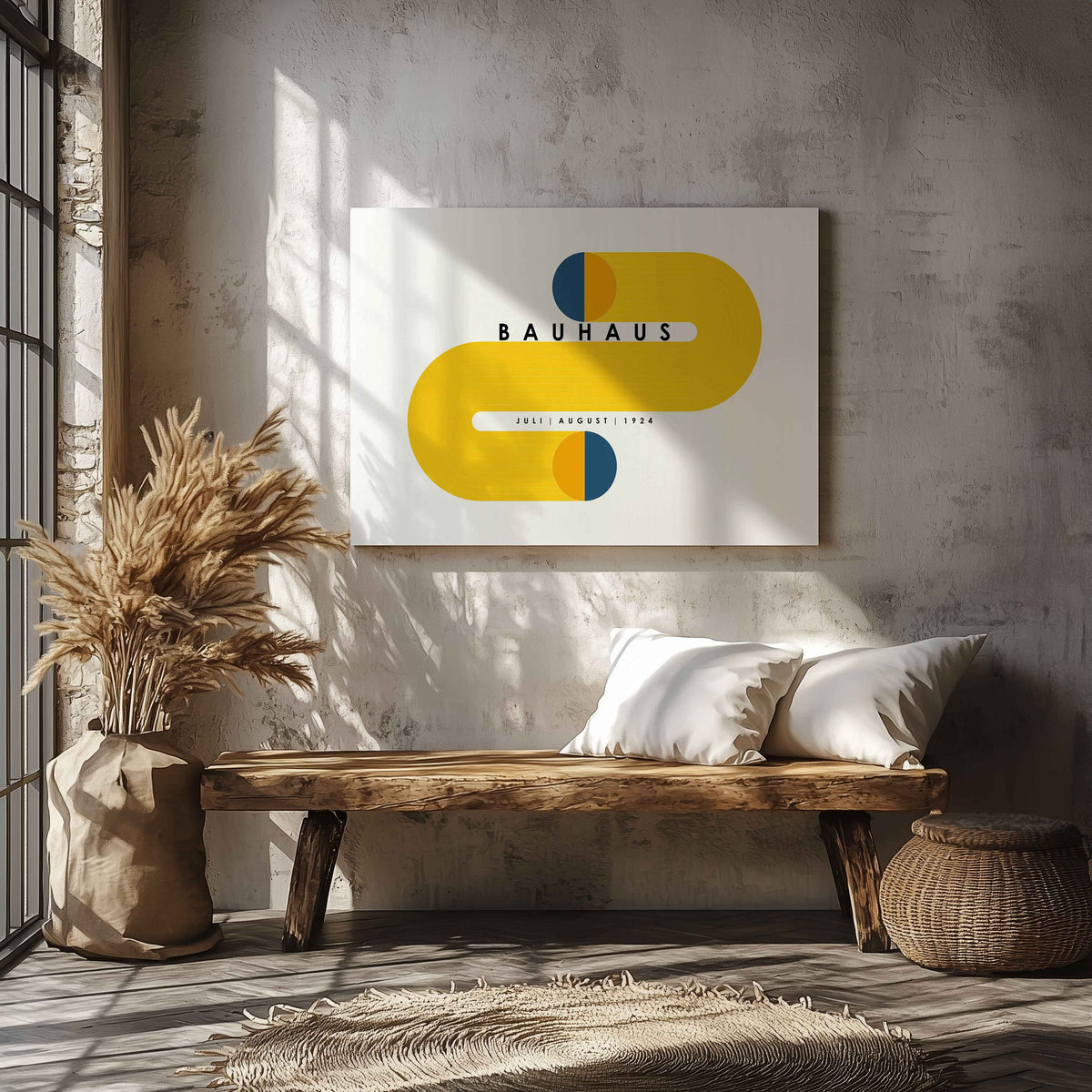 Abstract Bauhaus Orange & Navy Circles 1924 - Framed Canvas Wall Art Print