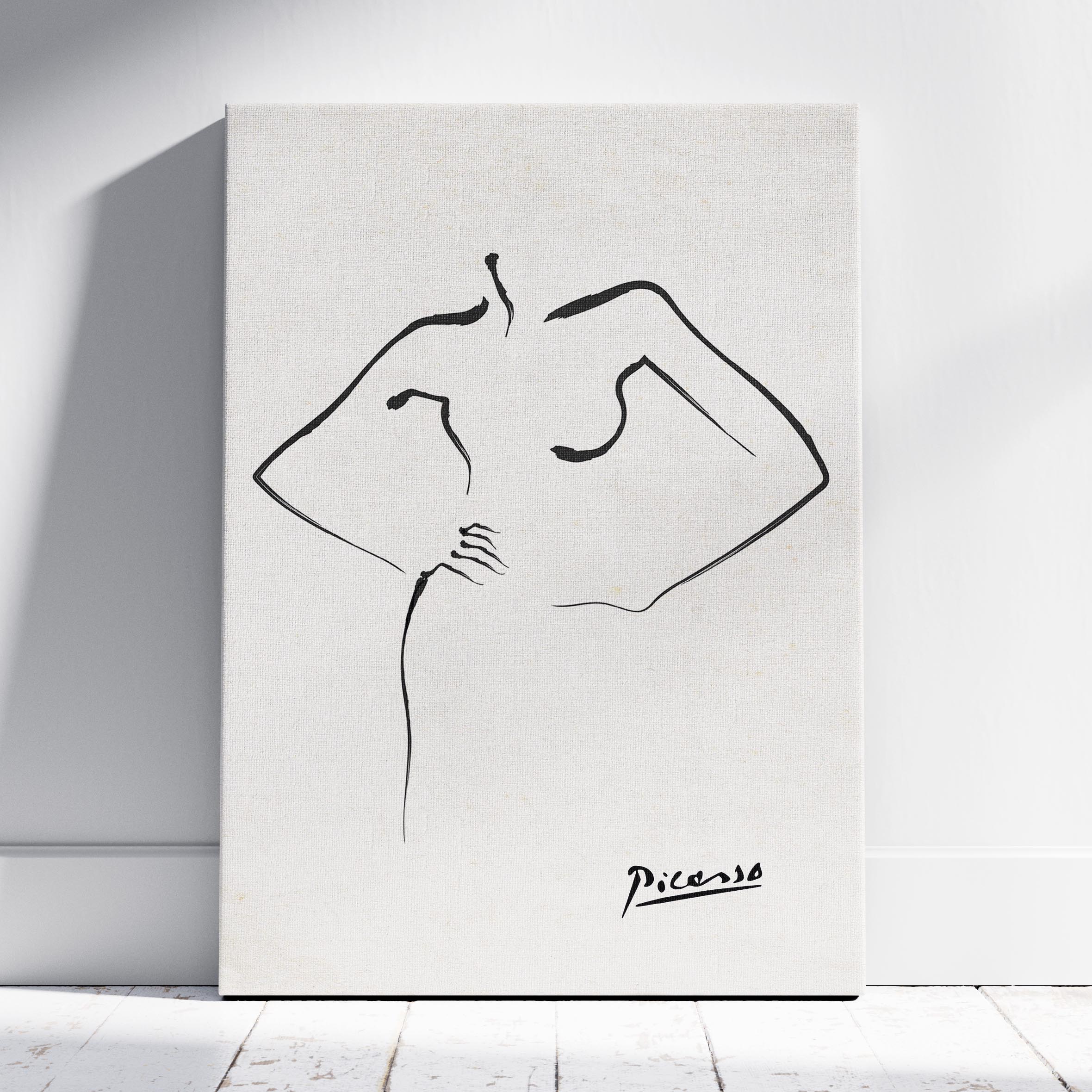 Abstract Black & White Figure Line Drawing - Pablo Picasso - Framed Canvas Wall Art Print