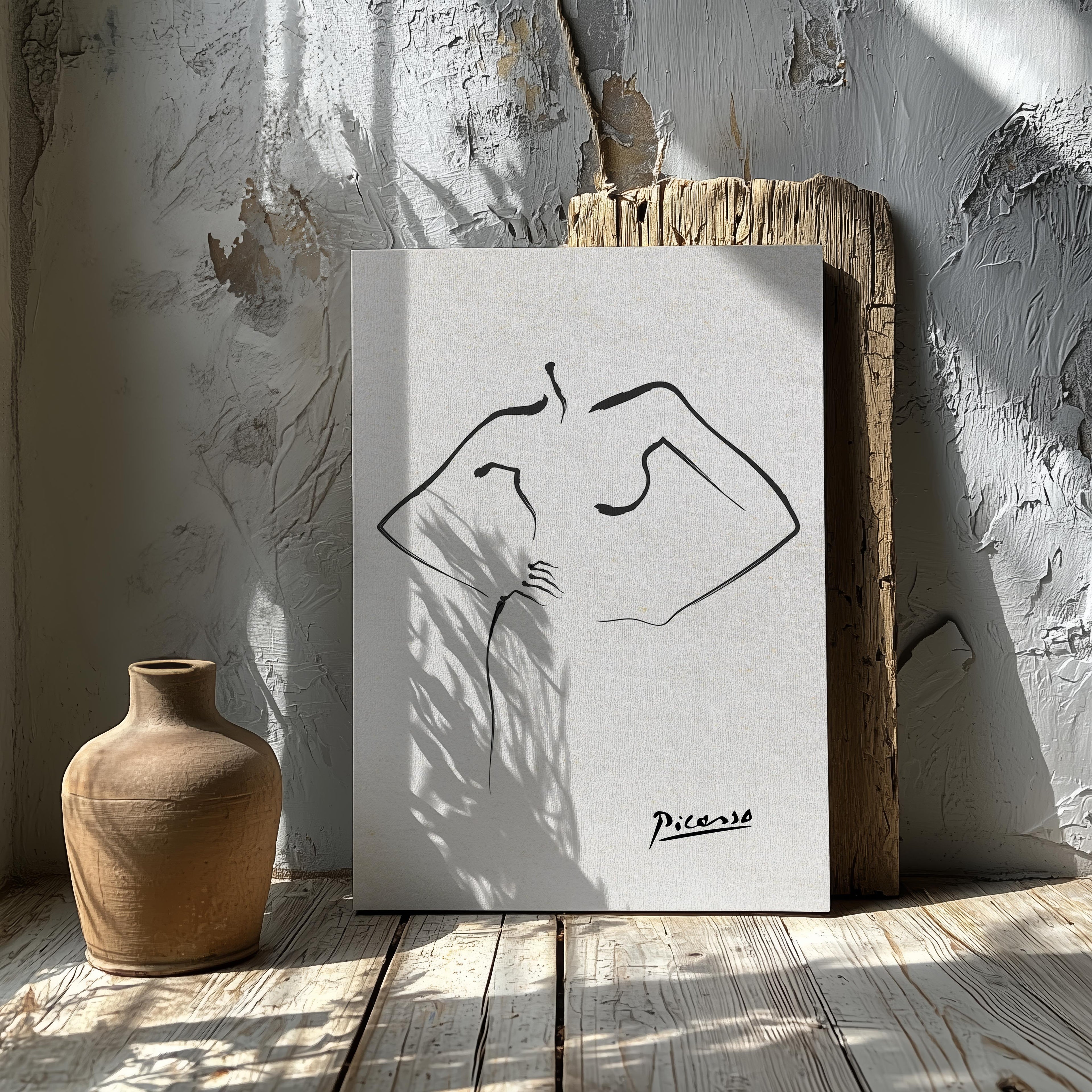 Abstract Black & White Figure Line Drawing - Pablo Picasso - Framed Canvas Wall Art Print