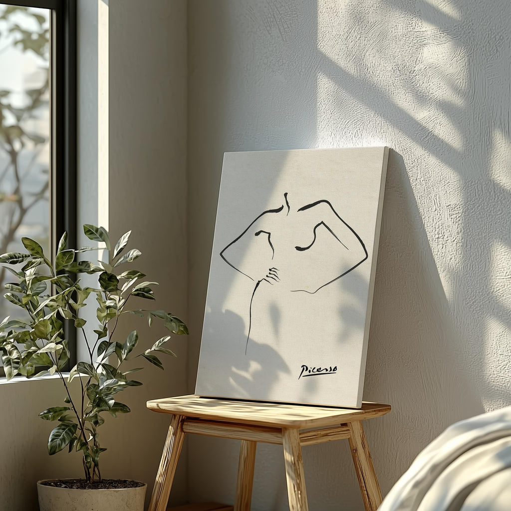 Abstract Black & White Figure Line Drawing - Pablo Picasso - Framed Canvas Wall Art Print | House Prints