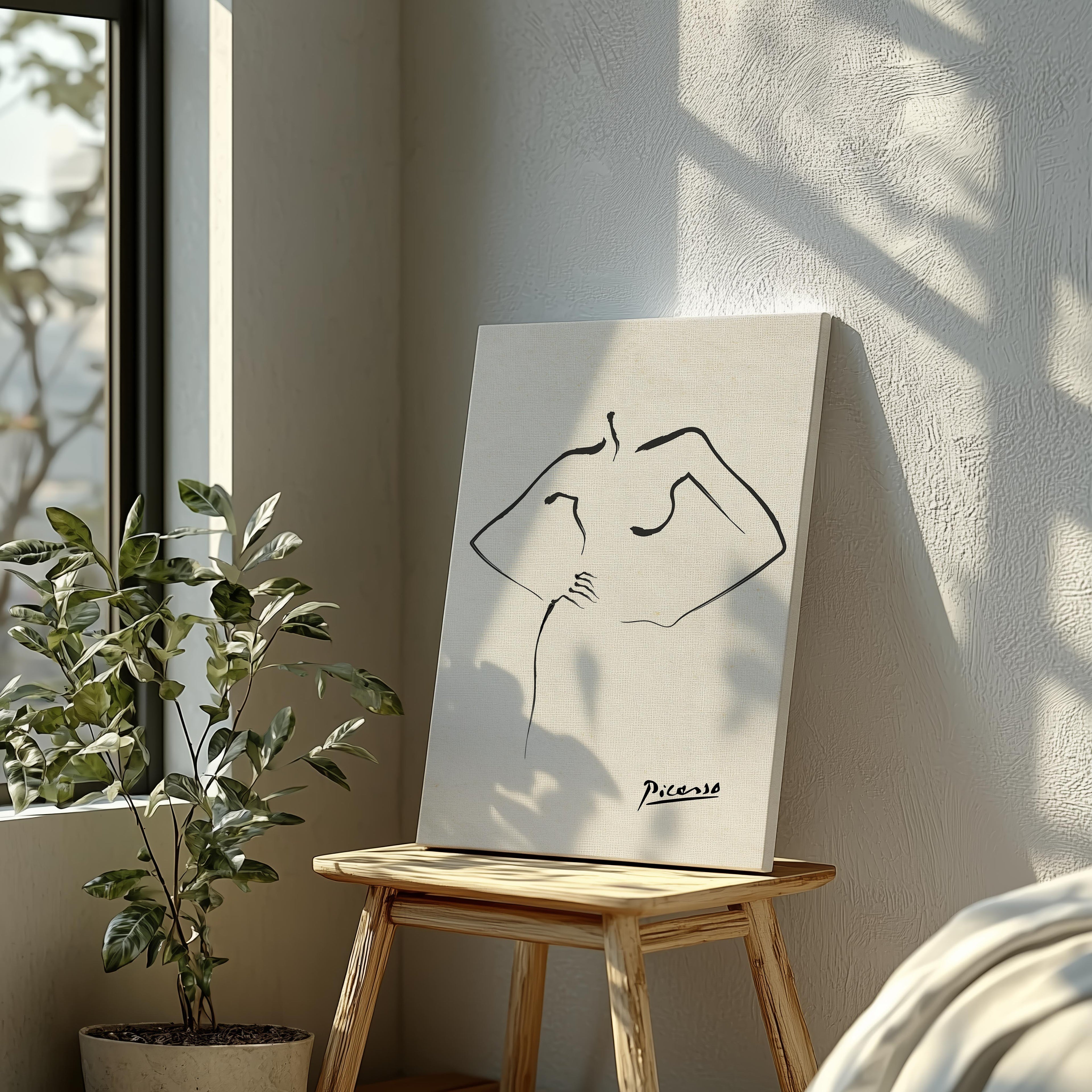 Abstract Black & White Figure Line Drawing - Pablo Picasso - Framed Canvas Wall Art Print | House Prints