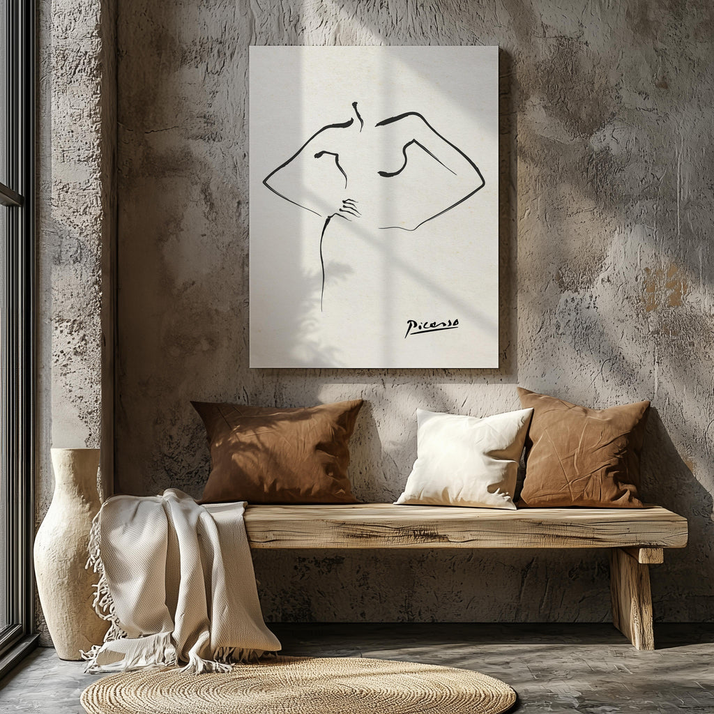Abstract Black & White Figure Line Drawing - Pablo Picasso - Framed Canvas Wall Art Print | House Prints