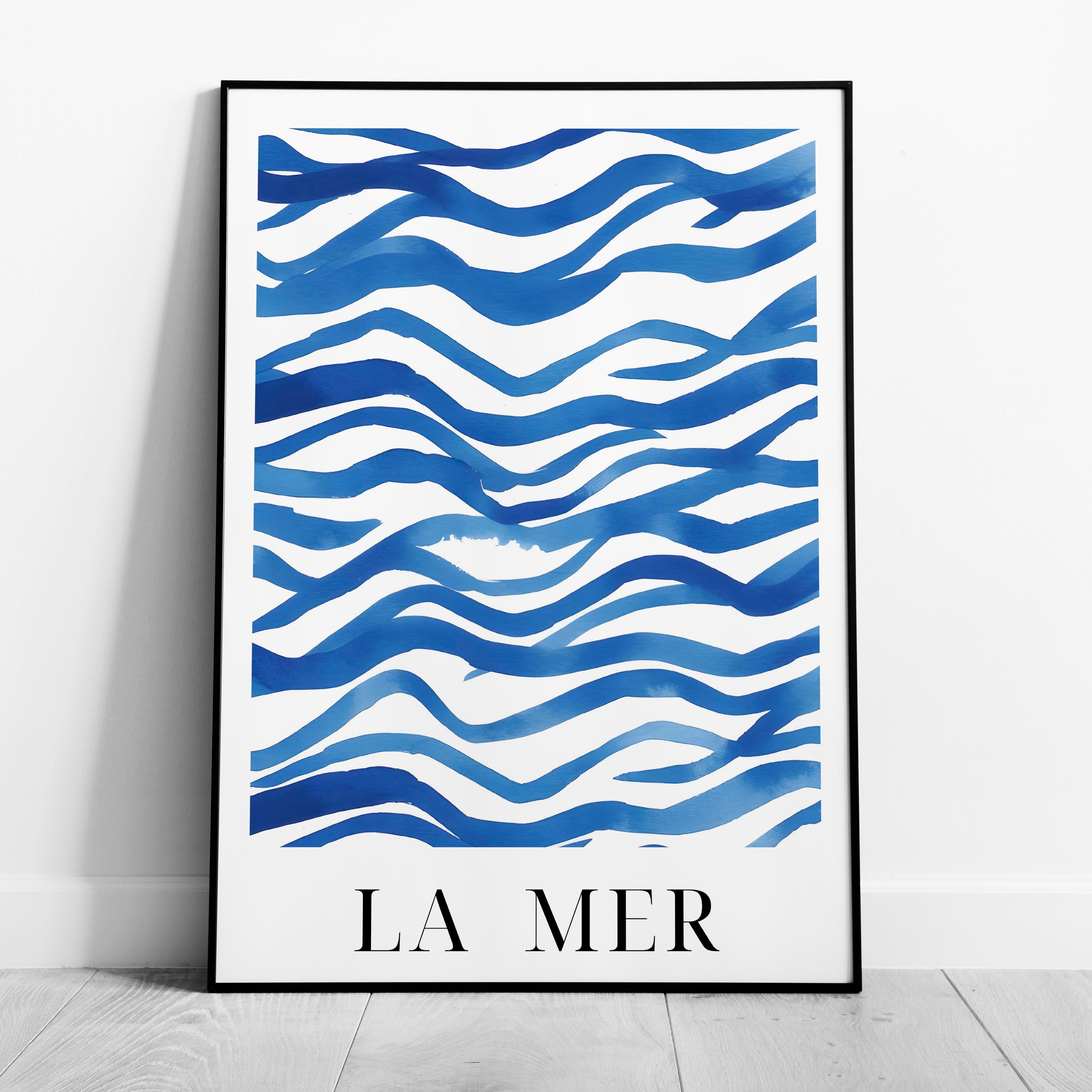 Abstract Blue La Mer Ocean Wave Lines - Rolled Poster Wall Art Print