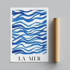 Abstract Blue La Mer Ocean Wave Lines - Rolled Poster Wall Art Print