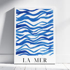Abstract Blue La Mer Ocean Wave Lines - Framed Canvas Wall Art Print