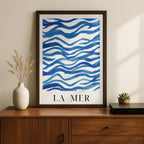 Abstract Blue La Mer Ocean Wave Lines - Rolled Poster Wall Art Print