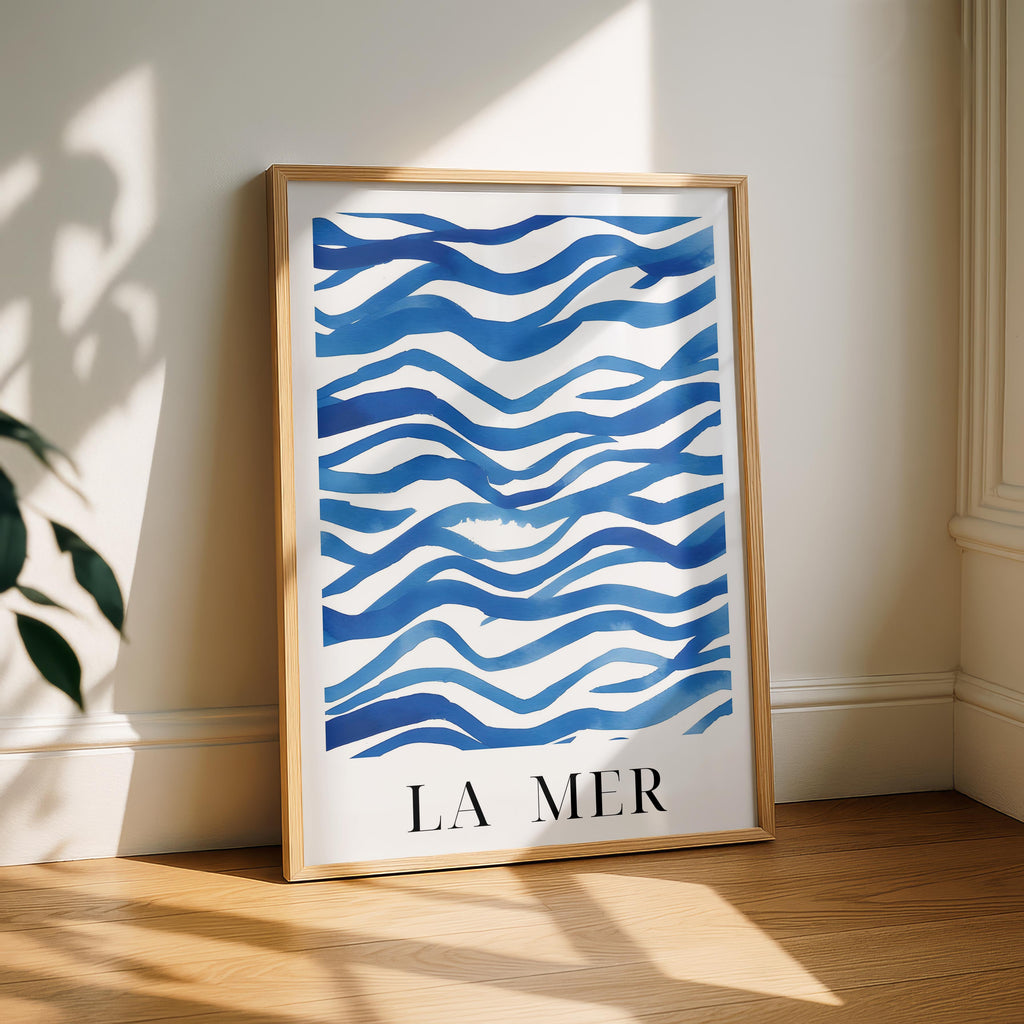 Abstract Blue La Mer Ocean Wave Lines - Rolled Poster Wall Art Print