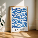 Abstract Blue La Mer Ocean Wave Lines - Rolled Poster Wall Art Print