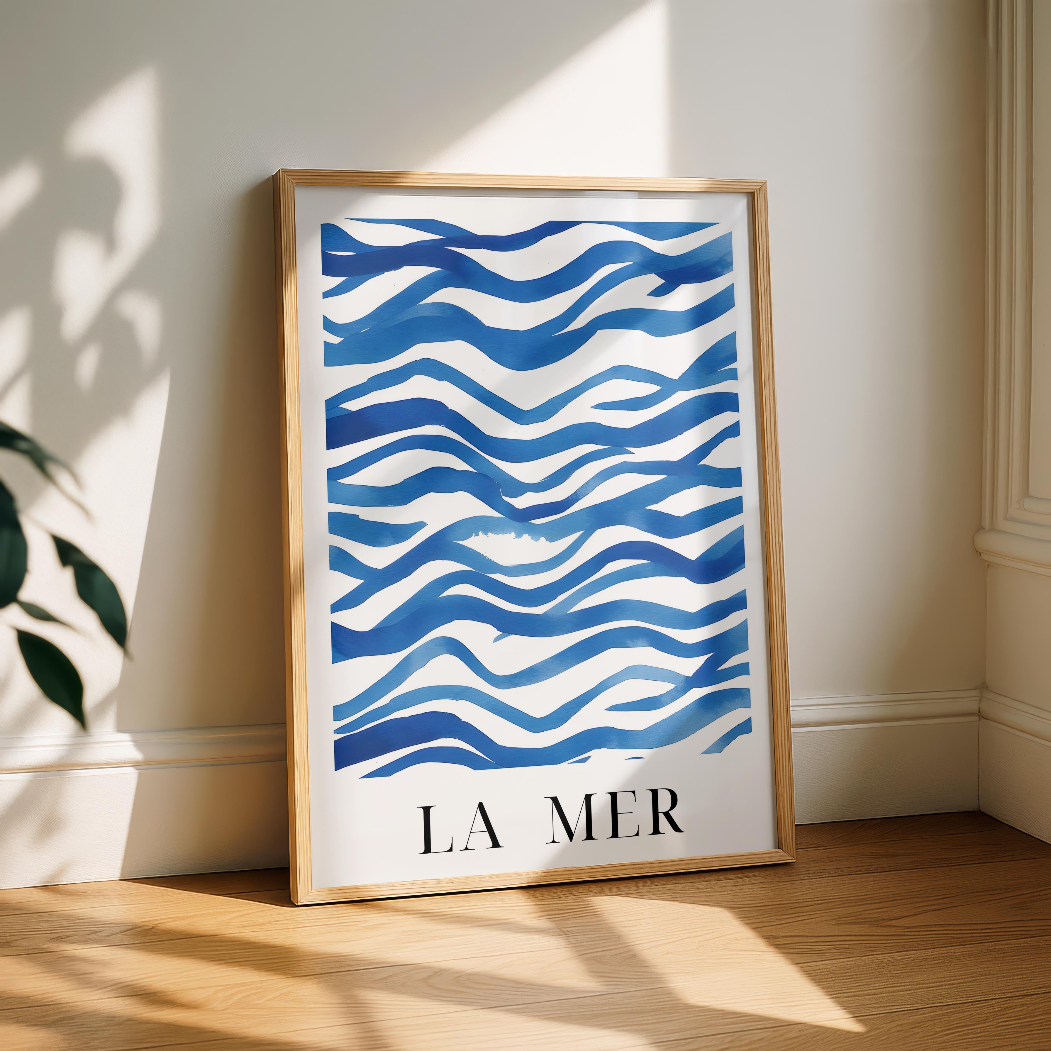 Abstract Blue La Mer Ocean Wave Lines - Rolled Poster Wall Art Print