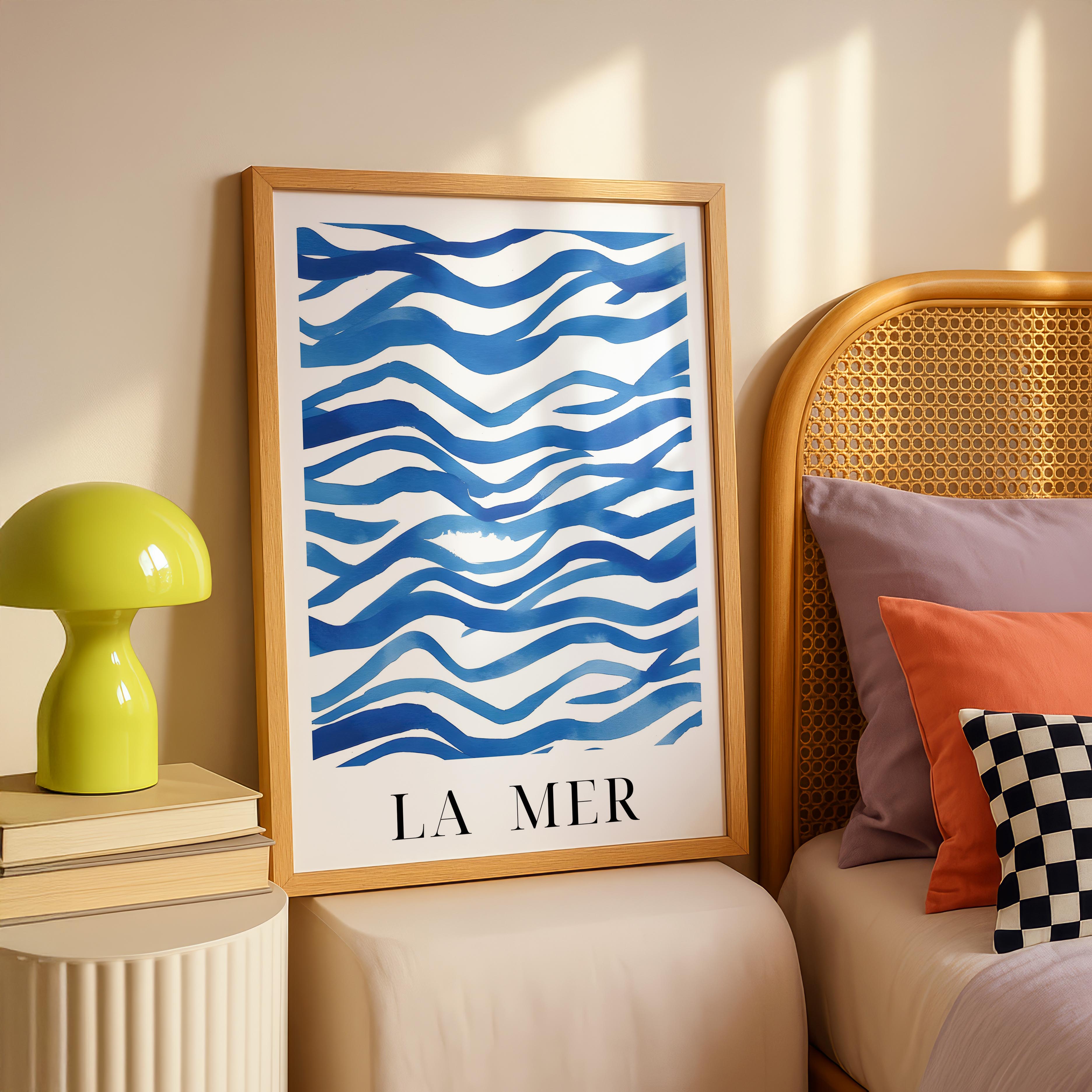 Abstract Blue La Mer Ocean Wave Lines - Rolled Poster Wall Art Print