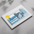 Abstract Blue Landscape with Sun - Framed Canvas Wall Art Print | House Prints