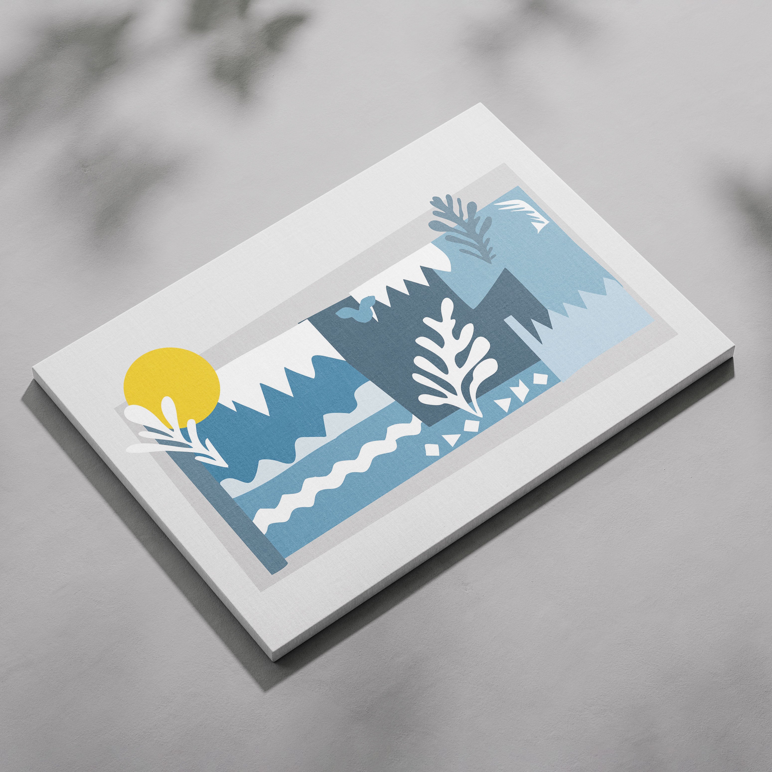 Abstract Blue Landscape with Sun - Framed Canvas Wall Art Print | House Prints