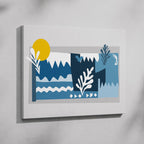 Abstract Blue Landscape with Sun - Framed Canvas Wall Art Print | House Prints