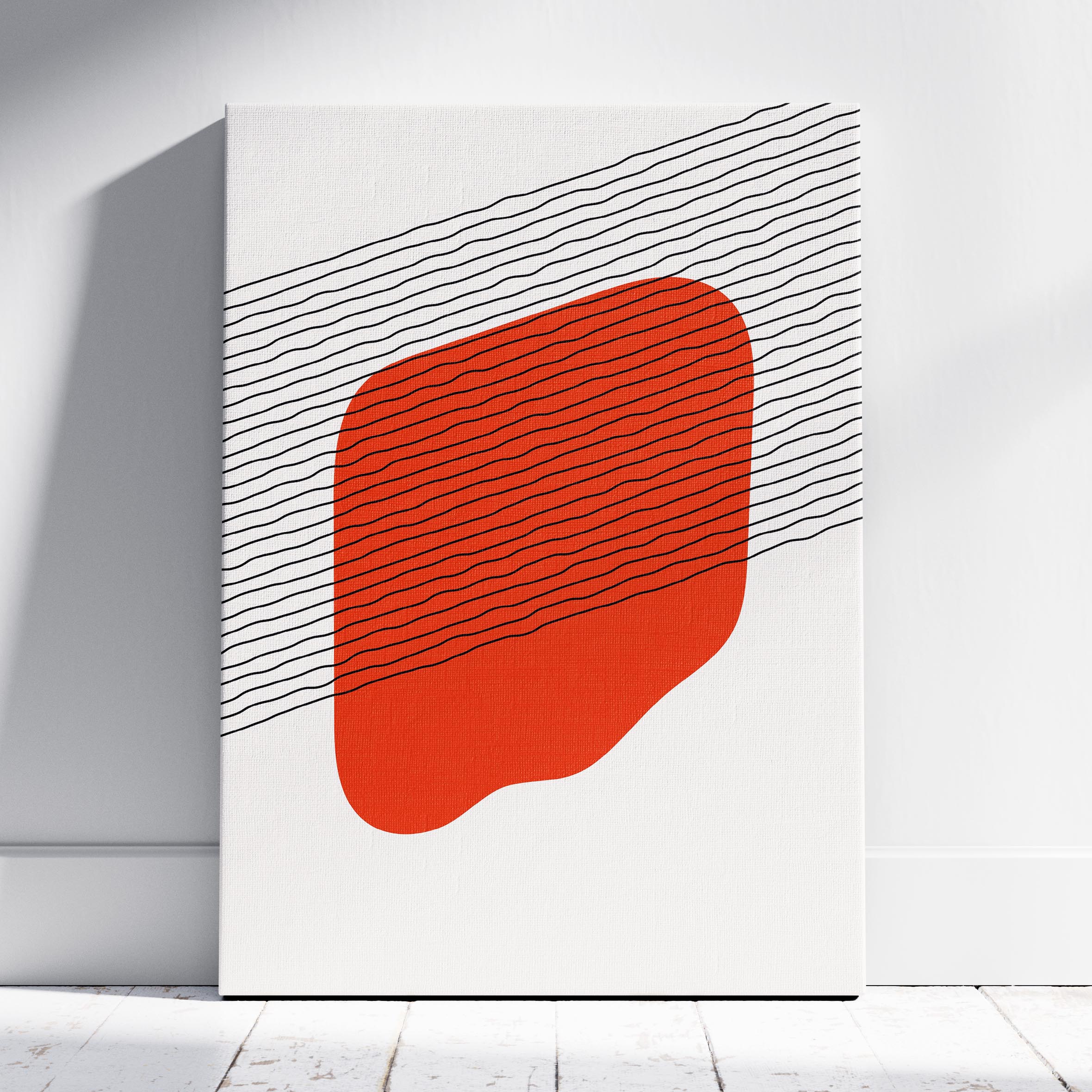 Abstract Boho Burnt Orange Shape with Lines - Framed Canvas Wall Art Print