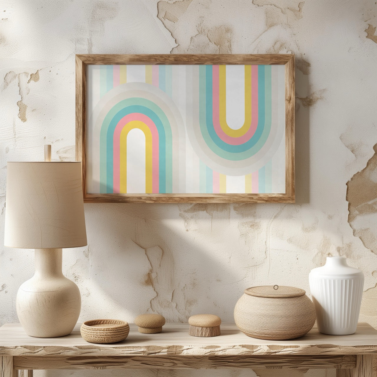 Abstract Pastel Retro Rainbow Arches - Rolled Poster Wall Art Print | House Prints