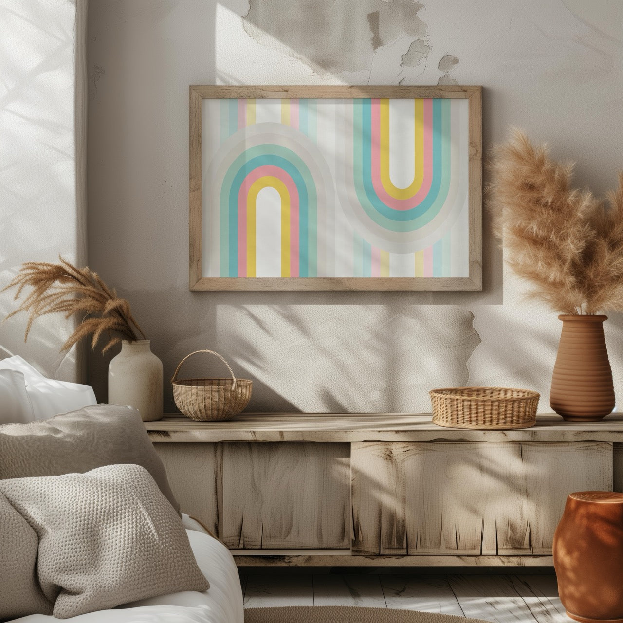 Abstract Pastel Retro Rainbow Arches - Rolled Poster Wall Art Print | House Prints