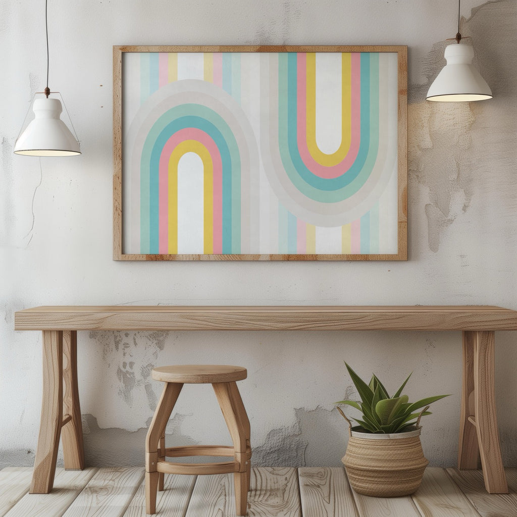 Abstract Pastel Retro Rainbow Arches - Rolled Poster Wall Art Print | House Prints