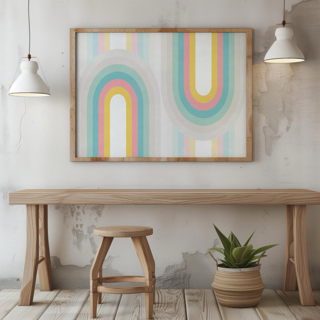 Abstract Pastel Retro Rainbow Arches - Rolled Poster Wall Art Print | House Prints